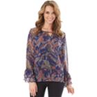Women's Apt. 9&reg; Tiered Ruffle Sleeve Top, Size: Xlrg Av/rg, Navy Paisley