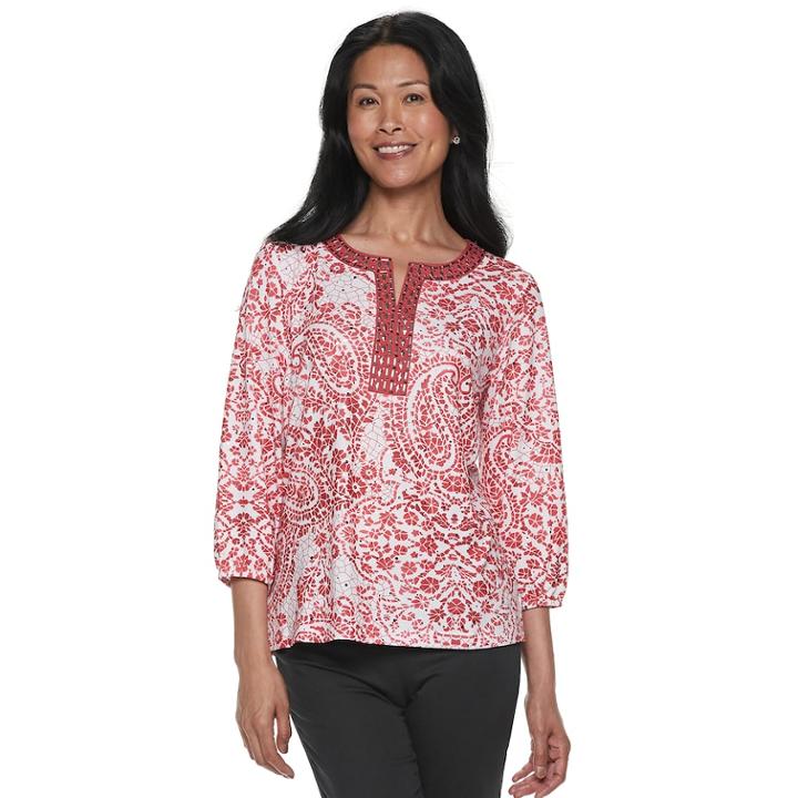 Women's Cathy Daniels Embellished Paisley Top, Size: Medium, Brt Orange