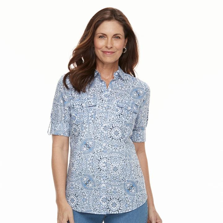 Women's Croft & Barrow&reg; Roll-tab Woven Shirt, Size: Small, Blue