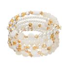 White Bead & Composite Shell Disc Coil Bracelet, Women's, White Oth