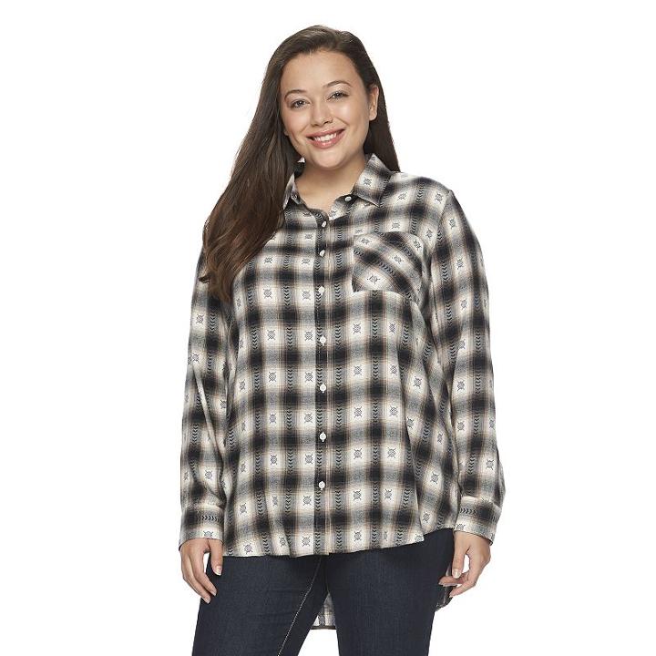 Juniors' Plus Size Mudd&reg; Plaid Tunic Shirt, Girl's, Size: 3xl, White Oth