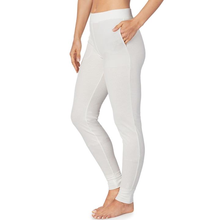 Women's Cuddl Duds Strecth Waffle Thermal Leggings, Size: Medium, Lt Beige