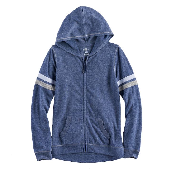 Girls 7-16 So&reg; Zip-up Soft Hoodie, Size: 16, Blue (navy)