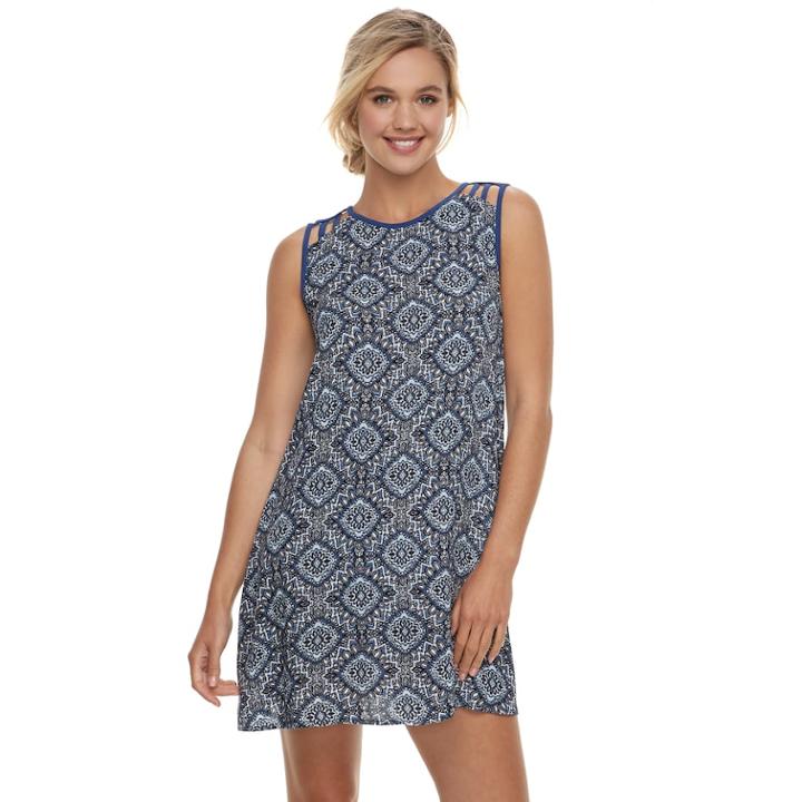 Juniors' Speechless Lattice Shoulder Shift Dress, Teens, Size: Medium, Blue