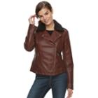 Women's Sebby Collection Sherpa Collar Faux-leather Jacket, Size: Small, Med Brown