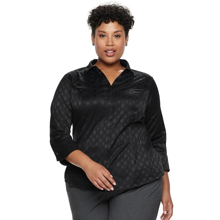 Plus Size Dana Buchman Hidden Placket Button-down Shirt, Women's, Size: 2xl, Black