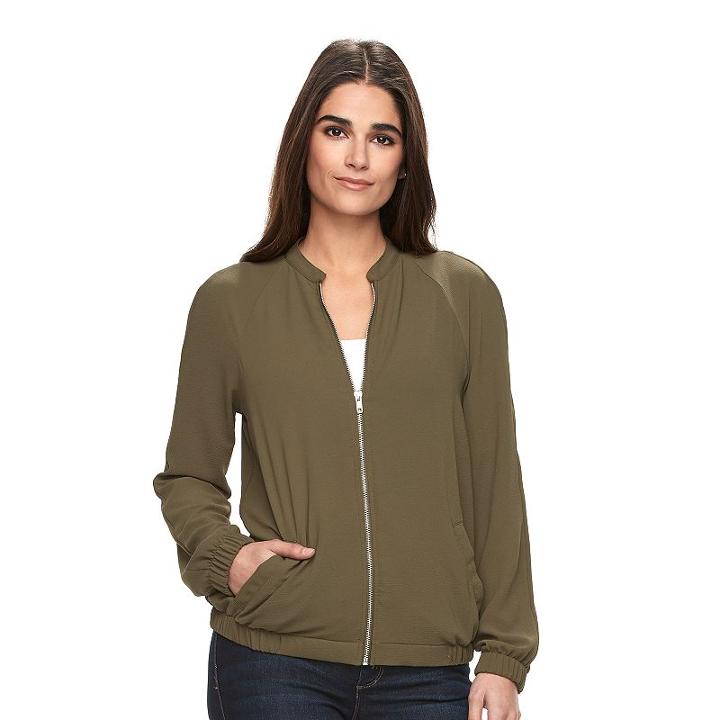 Women's Apt. 9&reg; Solid Bomber Jacket, Size: Large, Green