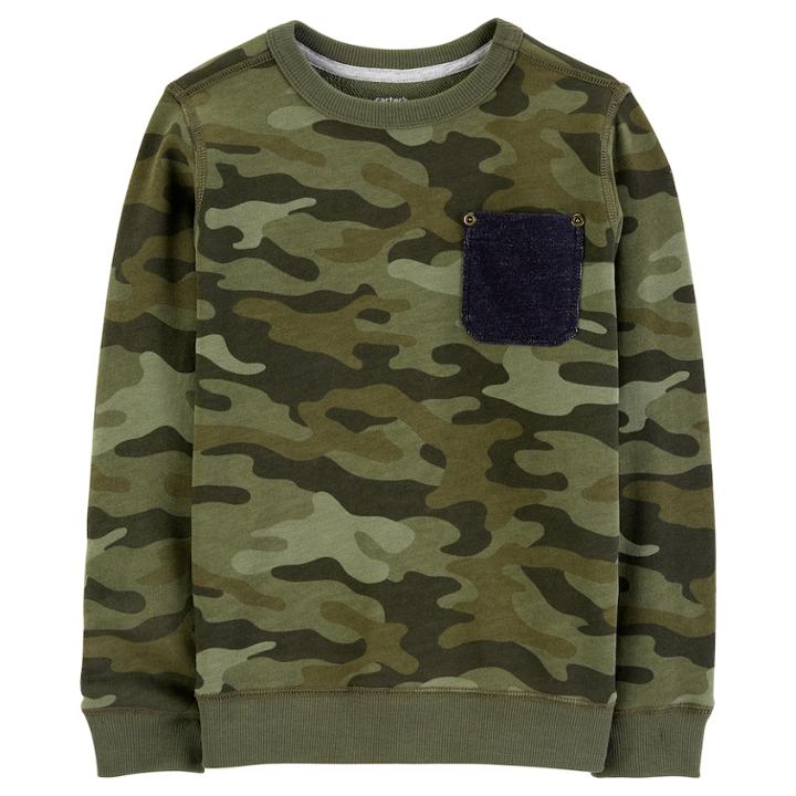 Boys 4-12 Carter's Camouflaged Pocket Pullover Top, Size: 6, Green