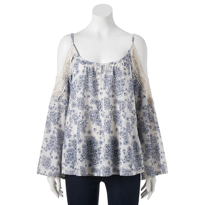 Juniors' Rewind Crochet Cold-shoulder Top, Girl's, Size: Large, Natural