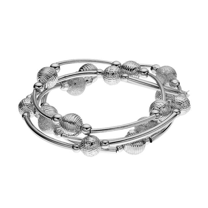 Plus Size Curved Bar Beaded Stretch Bracelet Set, Women's, Silver
