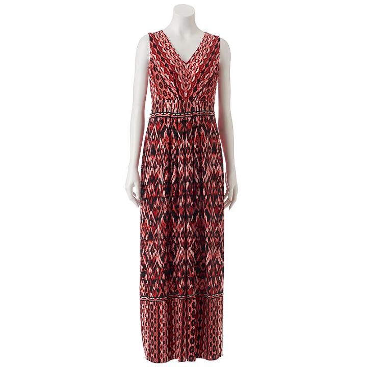 Women's Suite 7 Pleated Ikat Maxi Dress, Size: 14, Pink