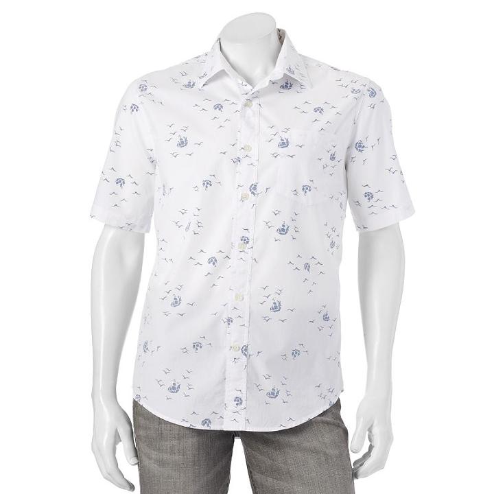 Men's Batik Bay Modern-fit Tropical Casual Button-down Shirt, Size: Small, White