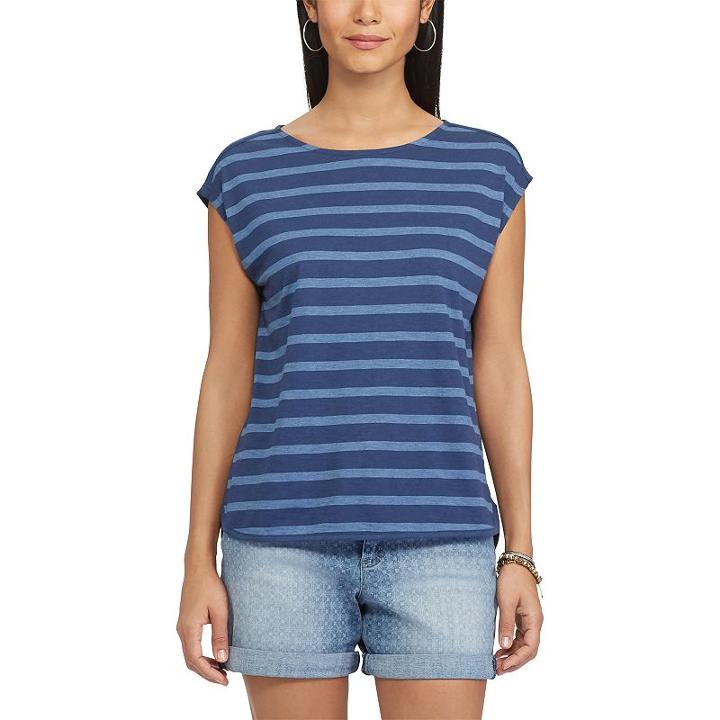 Women's Chaps Striped Crewneck Tee, Size: Large, Blue