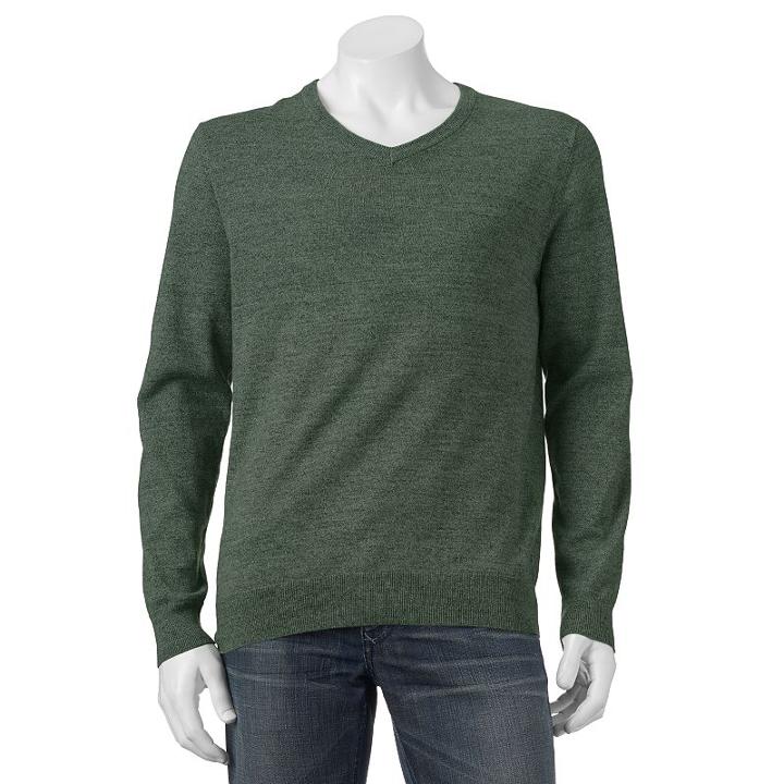 Men's Sonoma Goods For Life&trade; Solid V-neck Sweater, Size: Xxl, Dark Green