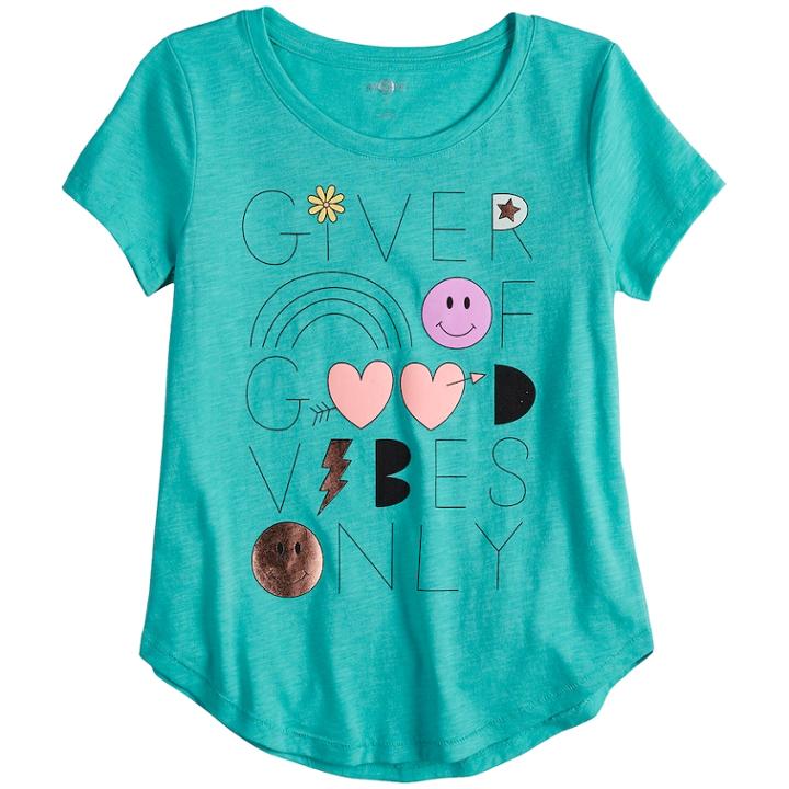 Girls 7-16 & Plus Size So&reg; Curve Hem Shiny Graphic Tee, Size: 12 1/2, Med Blue