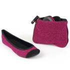 Sidekicks Women's Foldable Glitter Ballet Flats, Girl's, Size: 8-9, Pink
