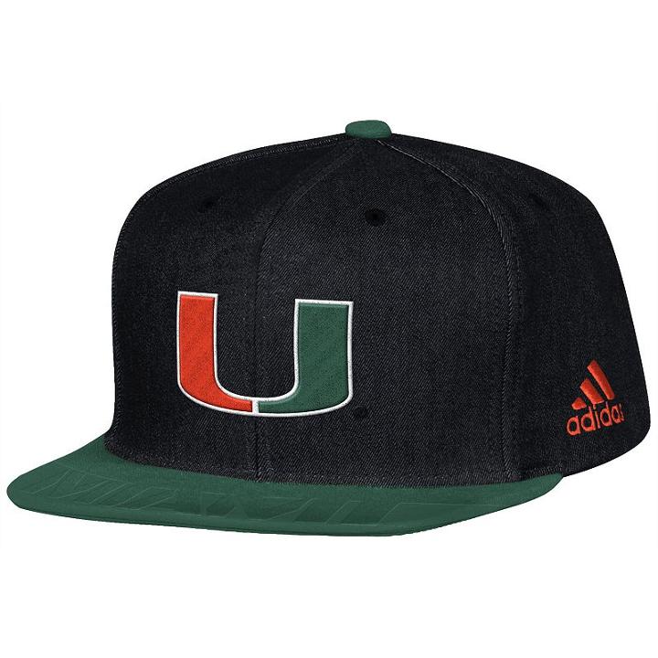 Adult Adidas Miami Hurricanes Player Snapback Cap, Men's, Black