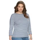 Plus Size Chaps Striped Boatneck Tee, Women's, Size: 1xl, Blue