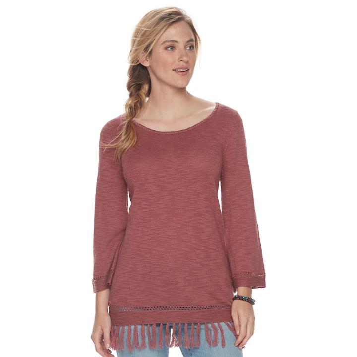 Women's Sonoma Goods For Life&trade; Fringe-hem Scoopneck Sweater, Size: Xs, Dark Red