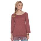 Women's Sonoma Goods For Life&trade; Fringe-hem Scoopneck Sweater, Size: Xs, Dark Red