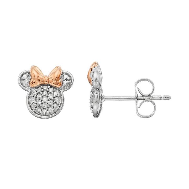 Disney's Minnie Mouse 1/10 Carat T.w. Diamond Stud Earrings By Timeless Sterling Silver, White