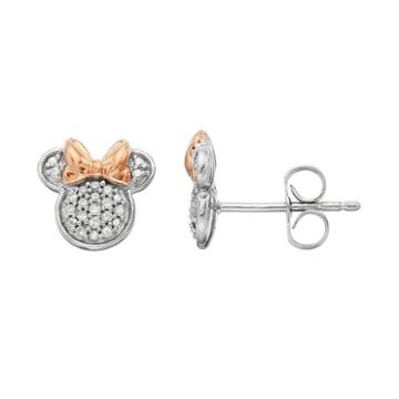 Disney's Minnie Mouse 1/10 Carat T.w. Diamond Stud Earrings By Timeless Sterling Silver, White