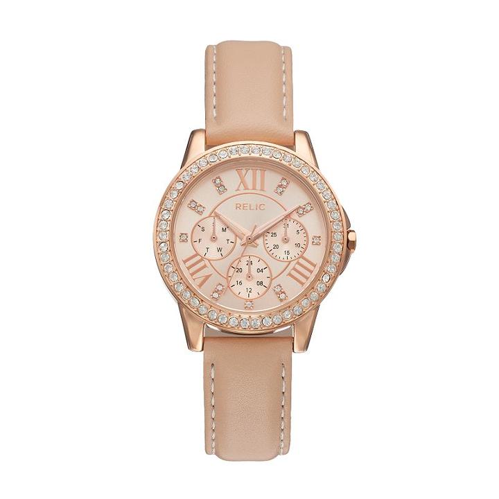Relic Women's Layla Crystal Leather Watch, Size: Medium, Pink