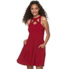 Juniors' Speechless Cutout Fit & Flare Dress, Teens, Size: Small, Dark Red