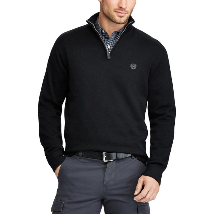 Men's Chaps Classic-fit Cool Max Stretch Quarter-zip Sweater, Size: Large, Black