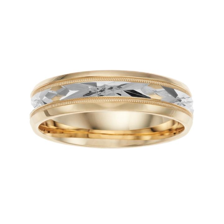 14k Gold Beveled Engraved Inlay Wedding Band, Adult Unisex, Size: 8.50, Yellow
