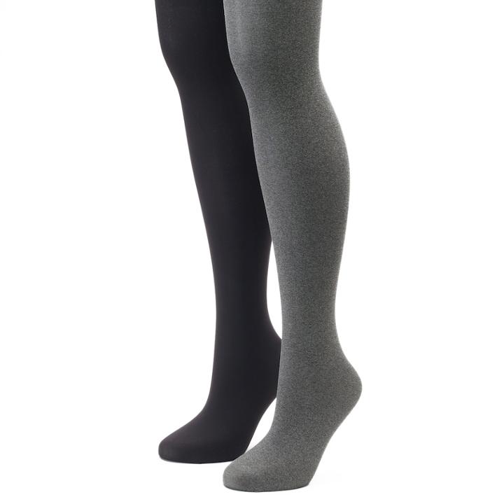 Women's Apt. 9&reg; 2-pk. Solid Tights, Size: Medium, Grey (charcoal)