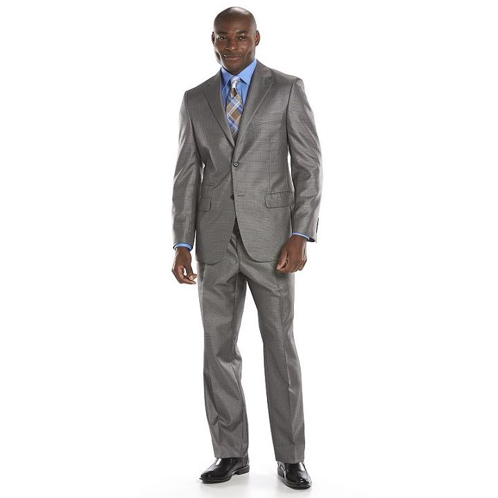 Men's Steve Harvey Classic-fit Gray Plaid Suit Jacket - Men, Size: 44 - Regular, Grey