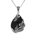 Tori Hill Sterling Silver Onyx & Marcasite Leaf Teardrop Pendant, Women's, Black