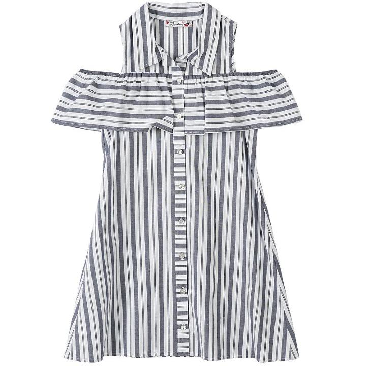 Girls 7-16 Off-the-shoulder Striped Shirtdress, Girl's, Size: 14, Blue Other