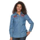 Women's Lee Floral Embroidered Denim Top, Size: Xl, Blue