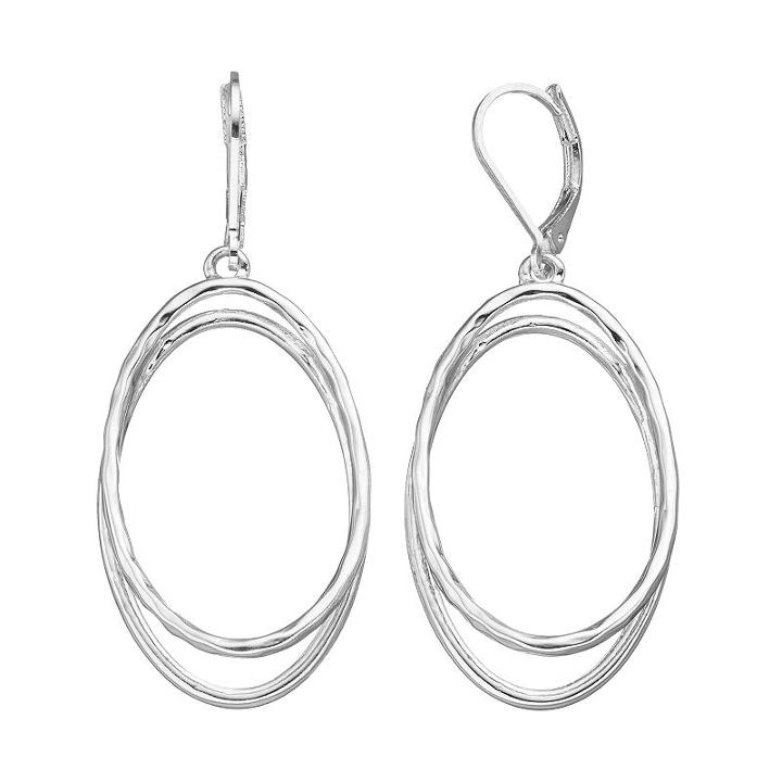 Napier Double Oval Nickel Free Drop Earrings, Women's, Silver