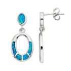 Lab-created Blue Opal Sterling Silver Oval Hoop Drop Earrings, Women's
