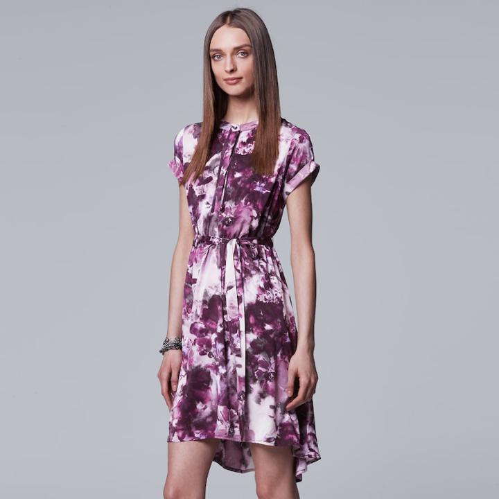 Petite Simply Vera Vera Wang High-low Shirtdress, Women's, Size: Xs Petite, Med Grey