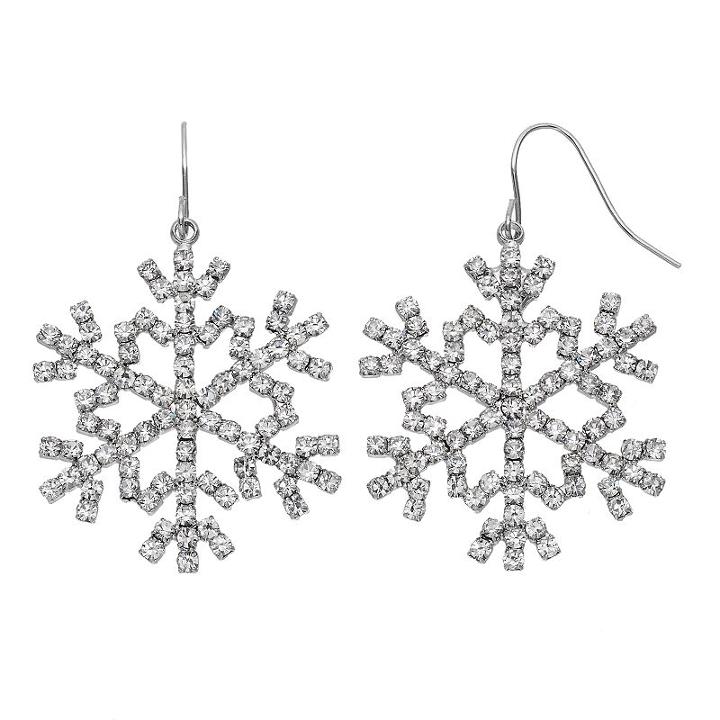 Pave Snowflake Drop Earrings, Women's, White