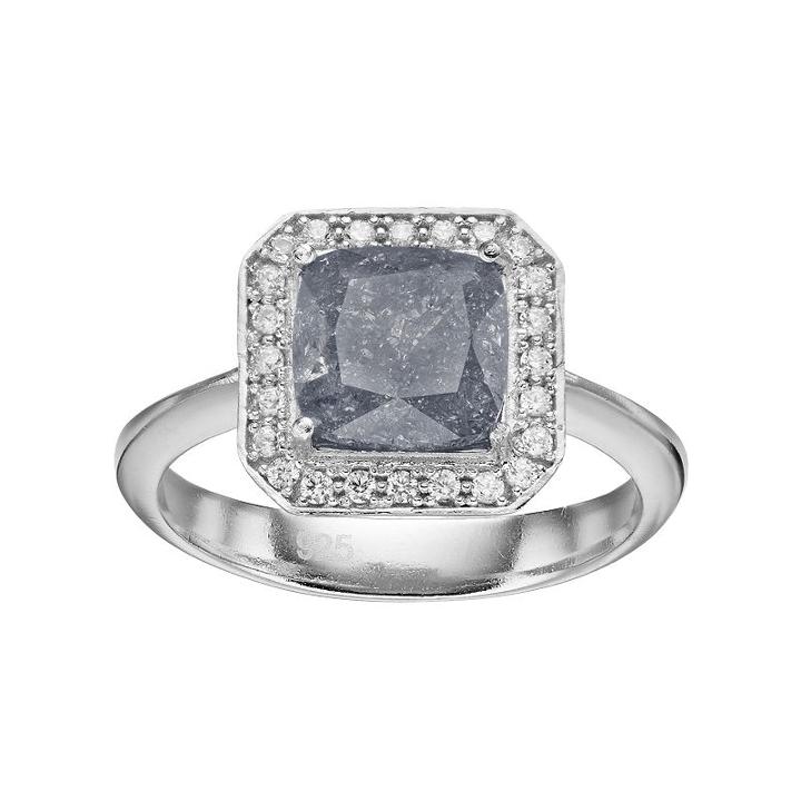 Sterling Silver Cubic Zirconia Square Halo Ring, Women's, Size: 8, Grey