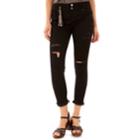 Juniors' Wallflower Luscious Ripped Curvy Ankle Jeans, Teens, Size: 7, Black