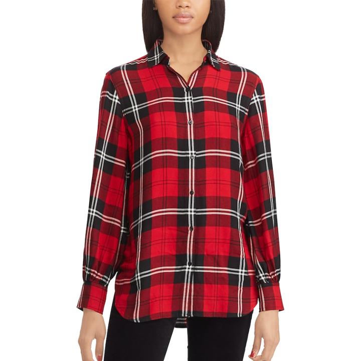 Women's Chaps Plaid Twill Tunic Shirt, Size: Large, Red