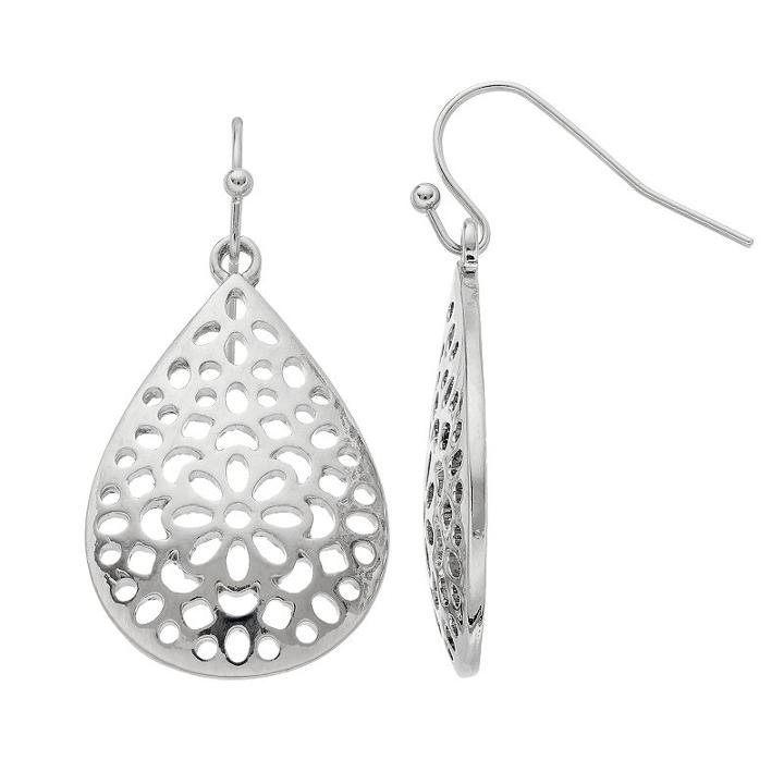 Openwork Nickel Free Teardrop Earrings, Women's, Silver