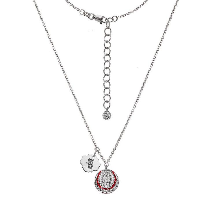 Chicago White Sox Crystal Sterling Silver Baseball & Logo Charm Necklace, Women's, Size: 18