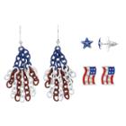 American Flag, Star & Chain Tassel Earring Set, Women's, Multicolor