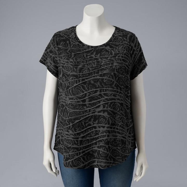 Plus Size Simply Vera Vera Wang Floral Tee, Women's, Size: 1xl, Black