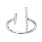 Fleur Silver Tone Cubic Zirconia Double Bar Open Ring, Women's, Size: 8, Grey