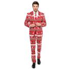 Men's Opposuits Slim-fit Winter Wonderland Novelty Suit & Tie Set, Size: 36 - Regular, Dark Red
