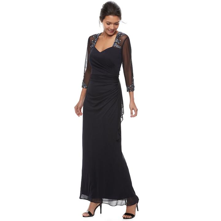 Women's 1 By 8 Beaded Chiffon Evening Gown, Size: 14, Blue (navy)