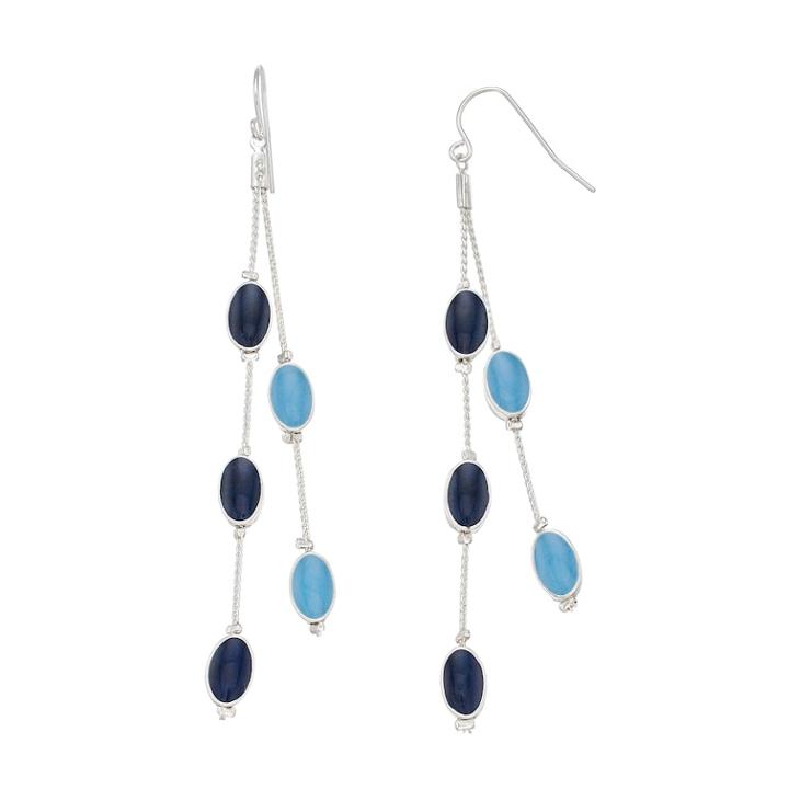Blue Bead Linear Drop Nickel Free Earrings, Women's